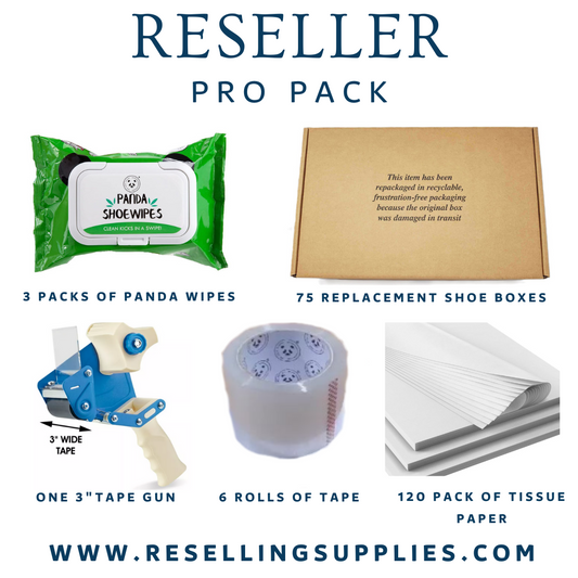 (PRO PACK) SHOE RESELLING PRO PACK (75 shoe boxes,6 rolls of tape, 1 tape gun, 3 packs of PANDA shoe cleaning wipes and 120 pack of tissue paper)