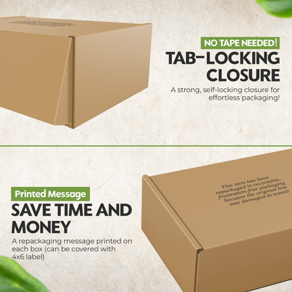 (Large Box) BEST Shipping and Replacement SHOE BOXES - HEAVY DUTY - 14.625" X 9.50" X 5.125" - Self Locking - Repackaging Message on The Box